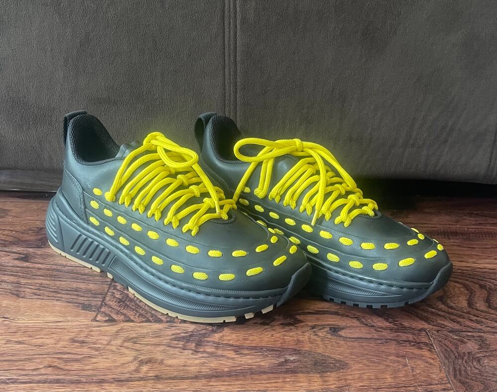 $995 NIB Bottega Veneta Leather Yellow & Black Low Top Sneakers Shoes 43(10)